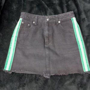 Black denim pencil skirt green stripes